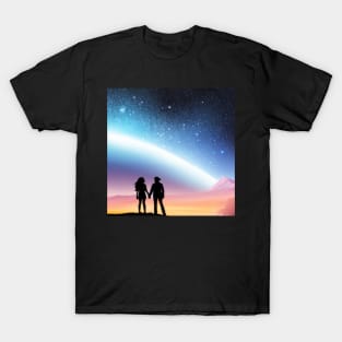 Valentine Wall Art -  Cosmic Encounter - Unique Valentine Fantasy Planet Landsape - Photo print, canvas, artboard print T-Shirt